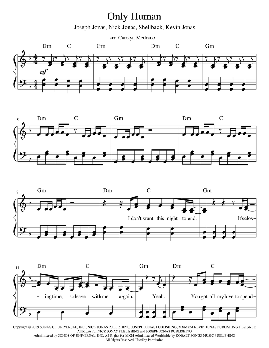 Only Human Piano, Vocal scores gallery preview page 1