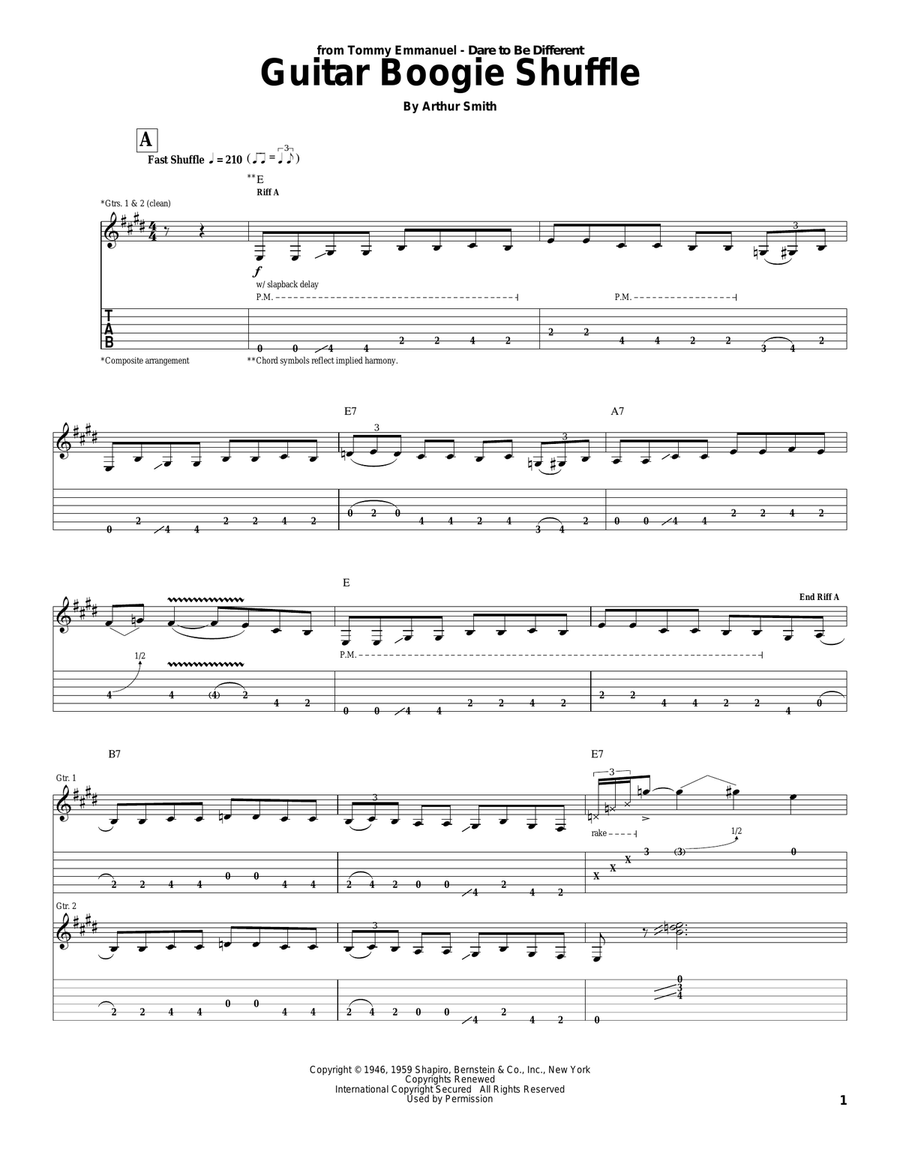 Guitar Boogie Shuffle Guitar Tablature scores gallery preview page 1