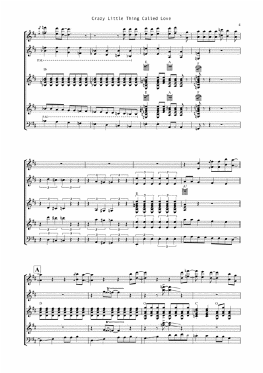 Crazy Little Thing Called Love Guitar Ensemble scores gallery preview page 5