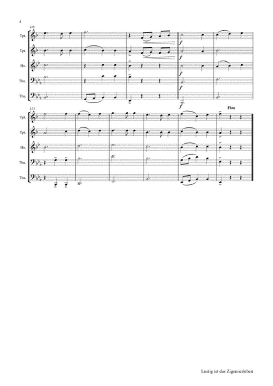 Lustig ist das Zigeunerleben - German Folk Song - Oktoberfest - Brass Quintet Brass Quintet scores gallery preview page 4