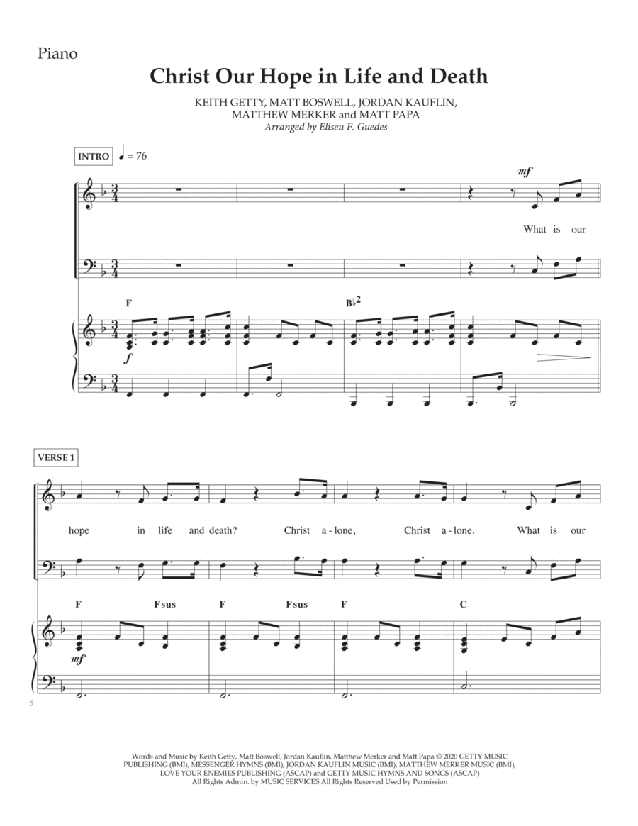 Christ Our Hope In Life And Death Piano, Vocal, Guitar scores gallery preview page 1