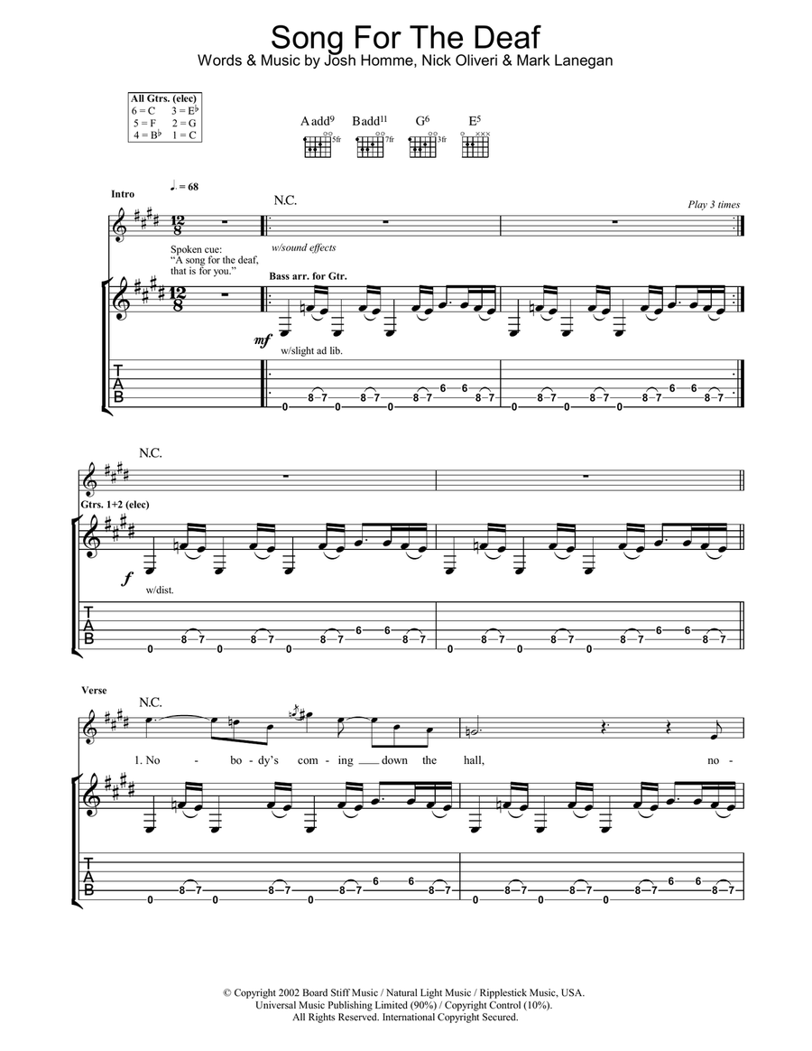 A Song For The Deaf Electric Guitar scores gallery preview page 1