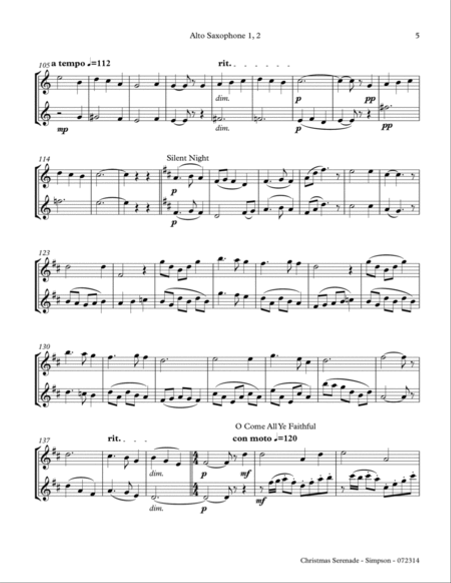 Christmas Serenade for two Alto Saxophones Alto Saxophone scores gallery preview page 5
