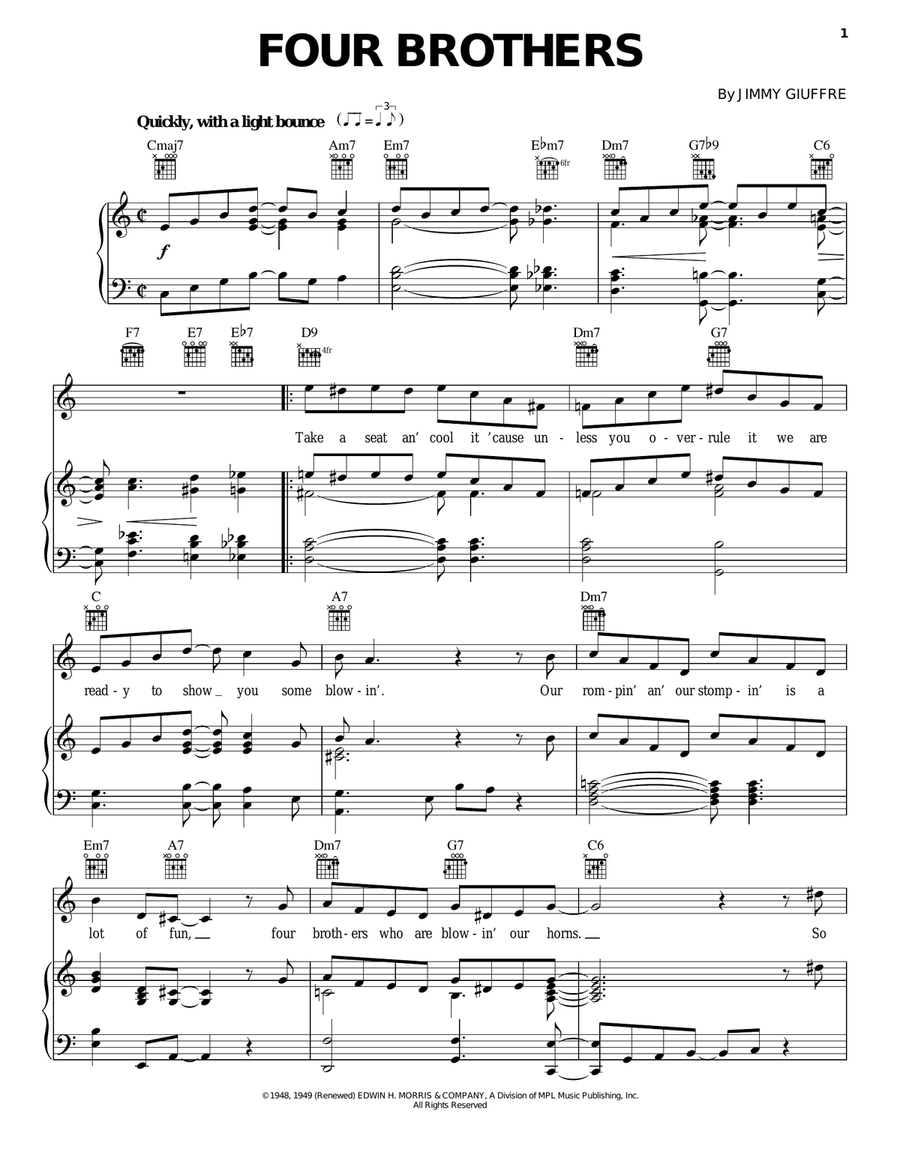 Four Brothers Four Brothers Piano, Vocal, Guitar scores gallery preview page 1