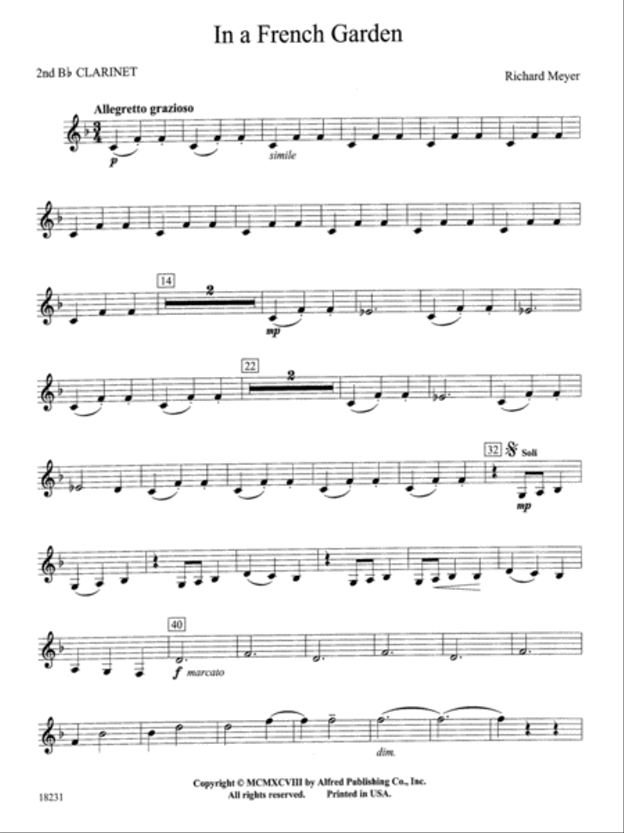 In a French Garden: 2nd B-flat Clarinet Concert Band scores gallery preview page 1