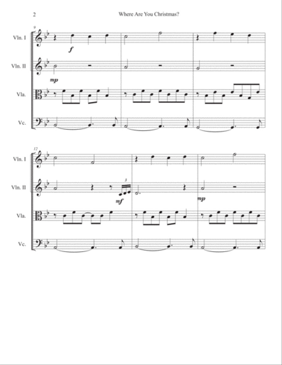Where Are You Christmas? String Quartet scores gallery preview page 2