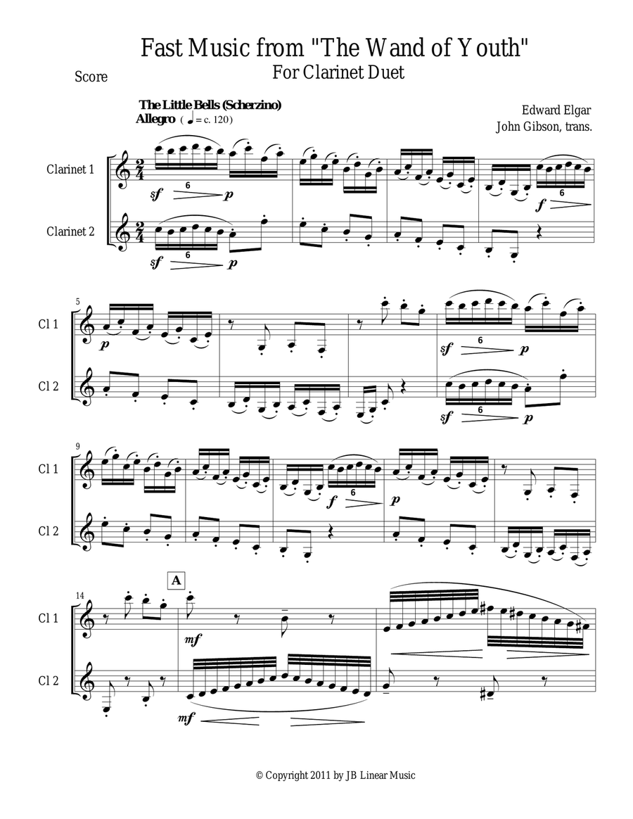 Elgar Scherzino and The Wild Bears for two clarinets Clarinet Duet scores gallery preview page 2