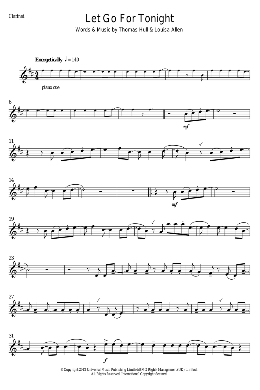 Let Go For Tonight Clarinet Solo scores gallery preview page 1