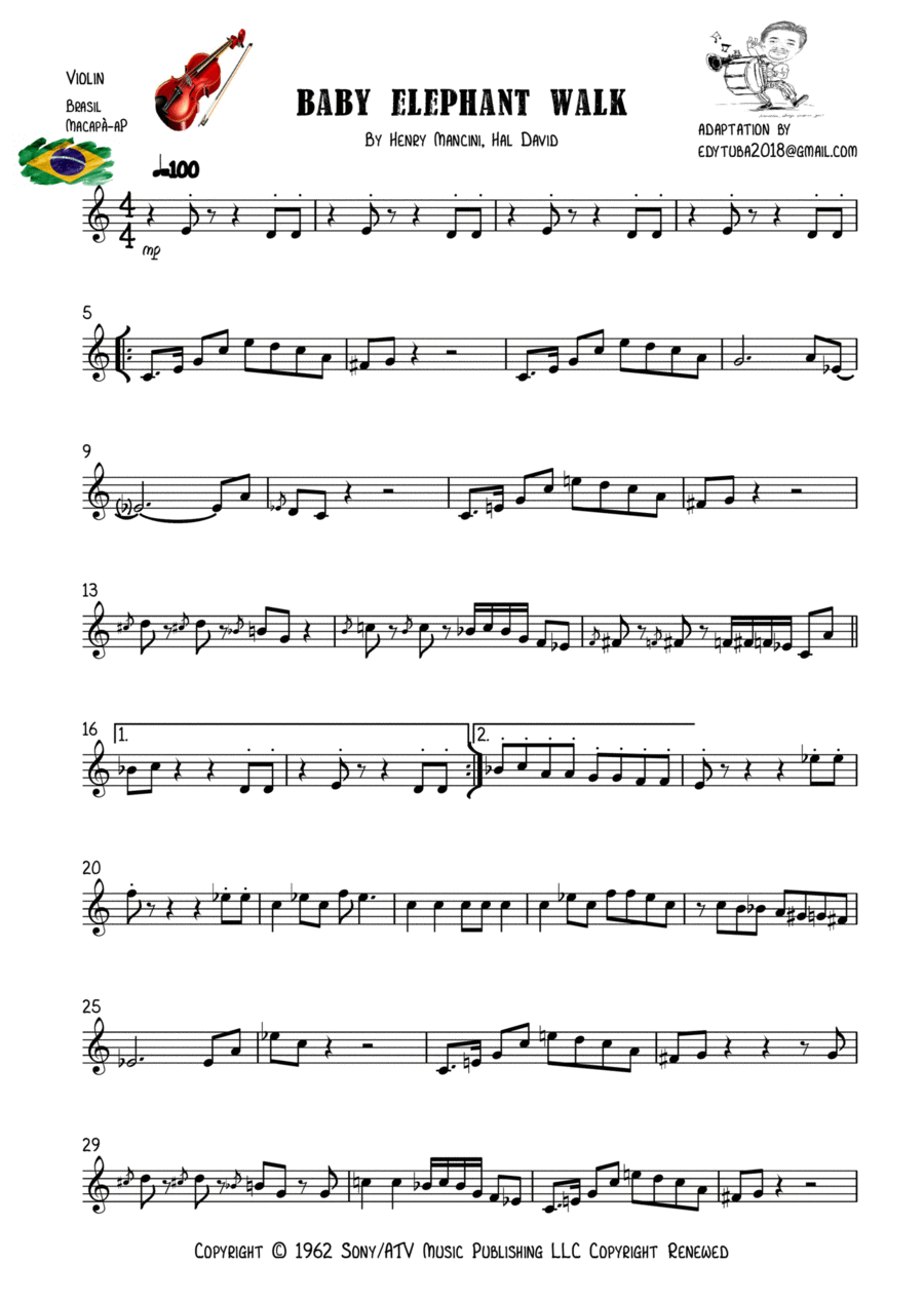 Baby Elephant Walk String Duet scores gallery preview page 1