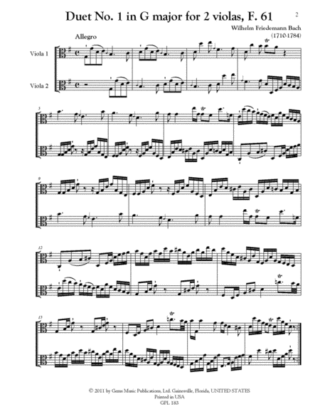 3 Duetten (ca. 1775), F. 60-62 for 2 violas