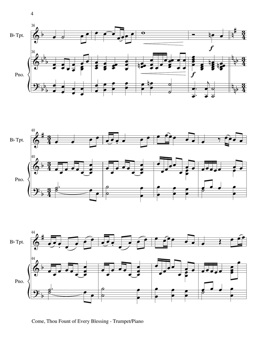 COME, THOU FOUNT OF EVERY BLESSING (Bb Trumpet/Piano and Trumpet Part) Trumpet Solo scores gallery preview page 4