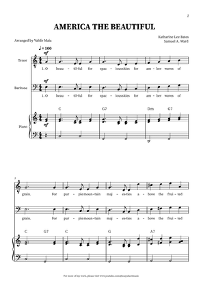 America The Beautiful - Tenor and Baritone (with piano accompaniment + CHORDS)