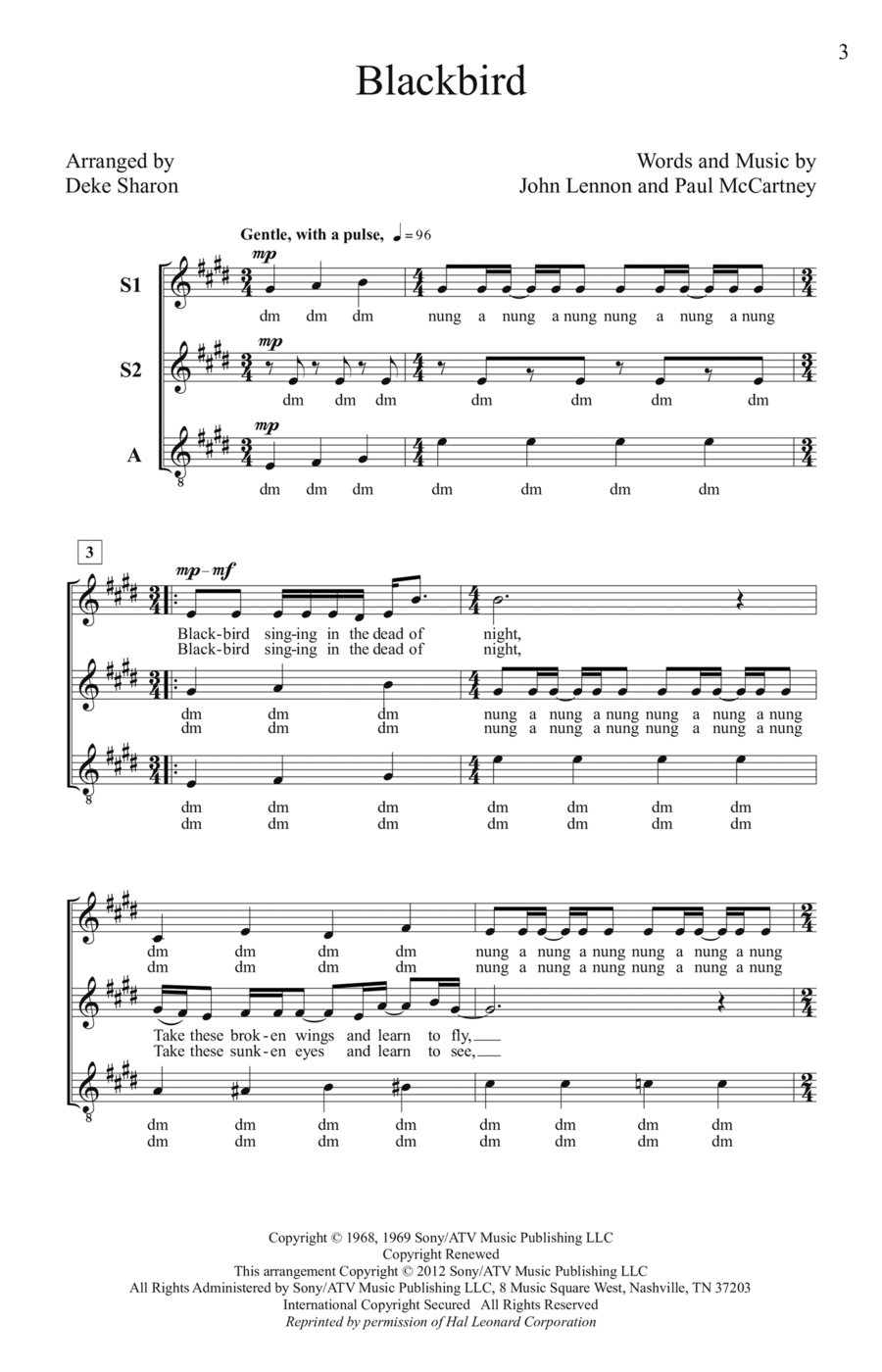 Blackbird (arr. Deke Sharon) SSA scores gallery preview page 1