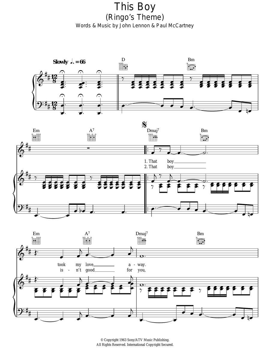 This Boy (Ringo's Theme) Piano, Vocal, Guitar scores gallery preview page 1