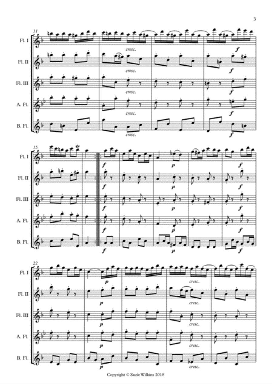 Badinerie from Bach's Orchestral Suite No. 2 for Flute Choir or Flute Quintet Woodwind Quintet scores gallery preview page 3