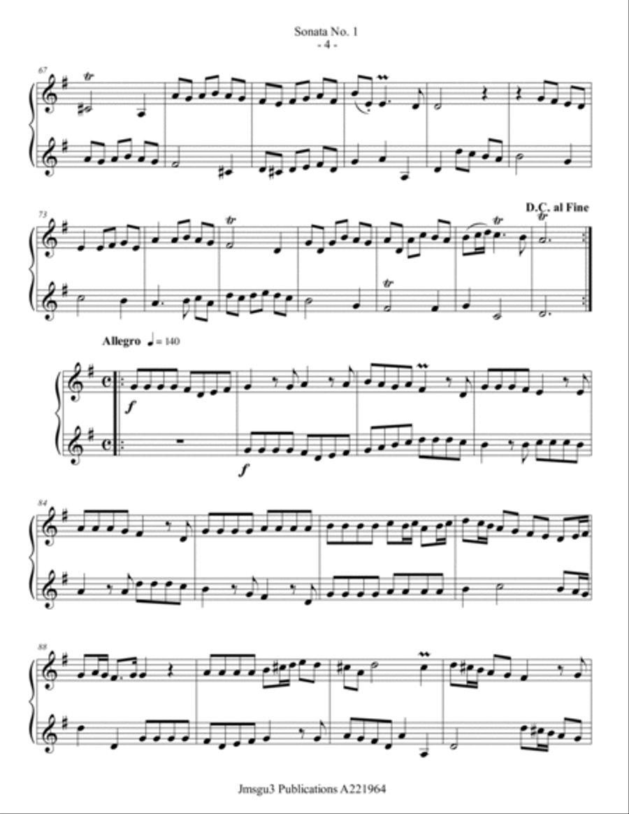 Loeillet: Six Sonatas Op. 5 No. 2 Complete for Alto Clarinet Duo Clarinet Duet scores gallery preview page 4