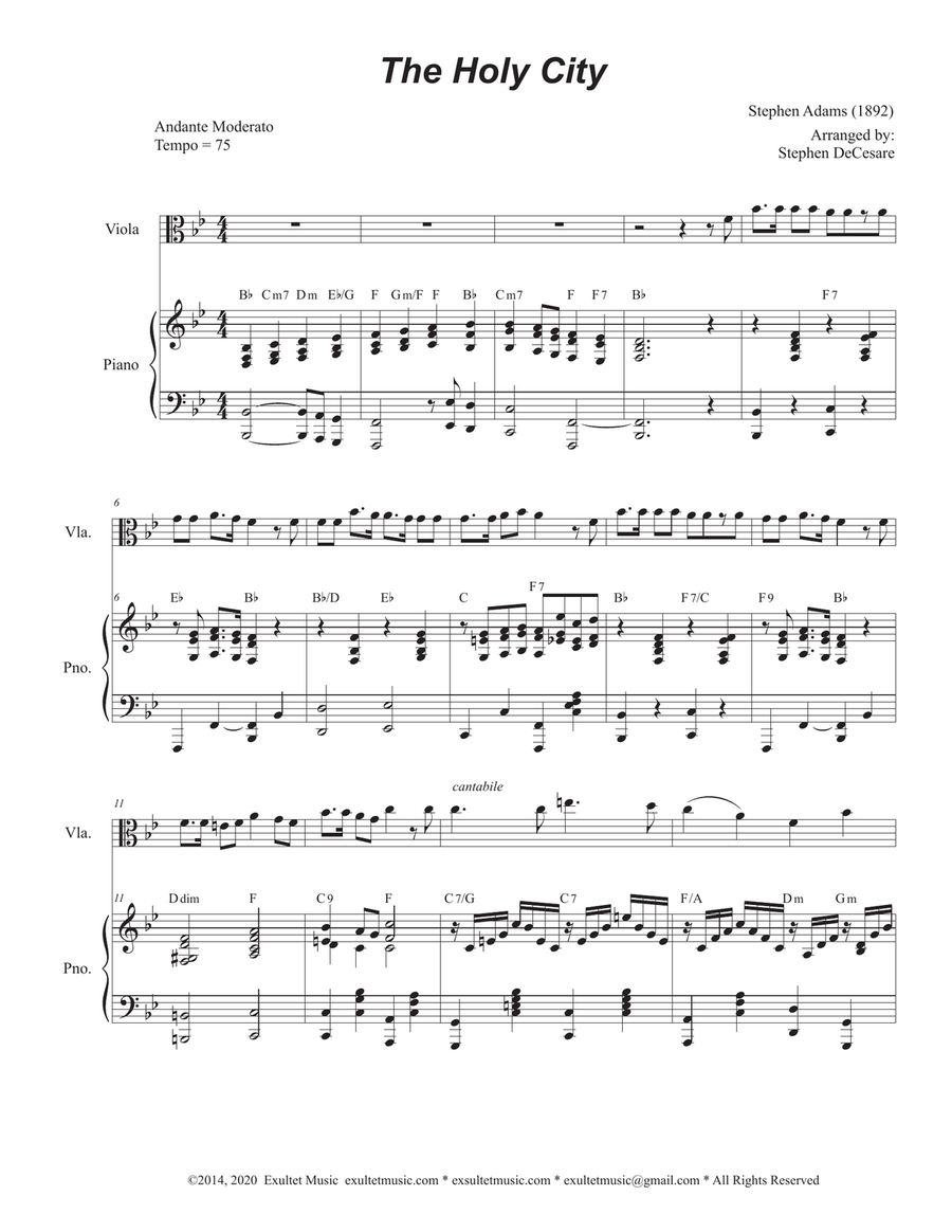 The Holy City (Viola solo and Piano)