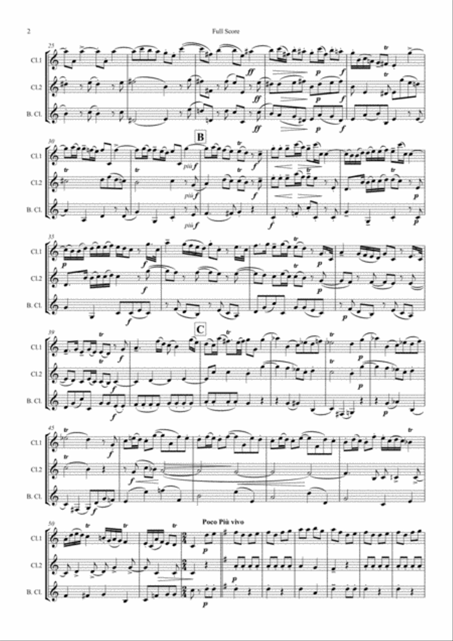 Gallo: 3 movts. from 2 Trio Sonatas (Pulcinella Suite Mvt.III Scherzino) - clarinet trio Clarinet Trio scores gallery preview page 2