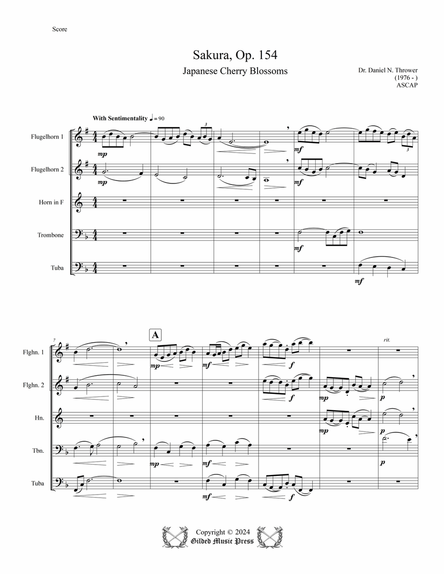 Sakura: Japanese Cherry Blossoms, Op. 154 Brass Quintet scores gallery preview page 5