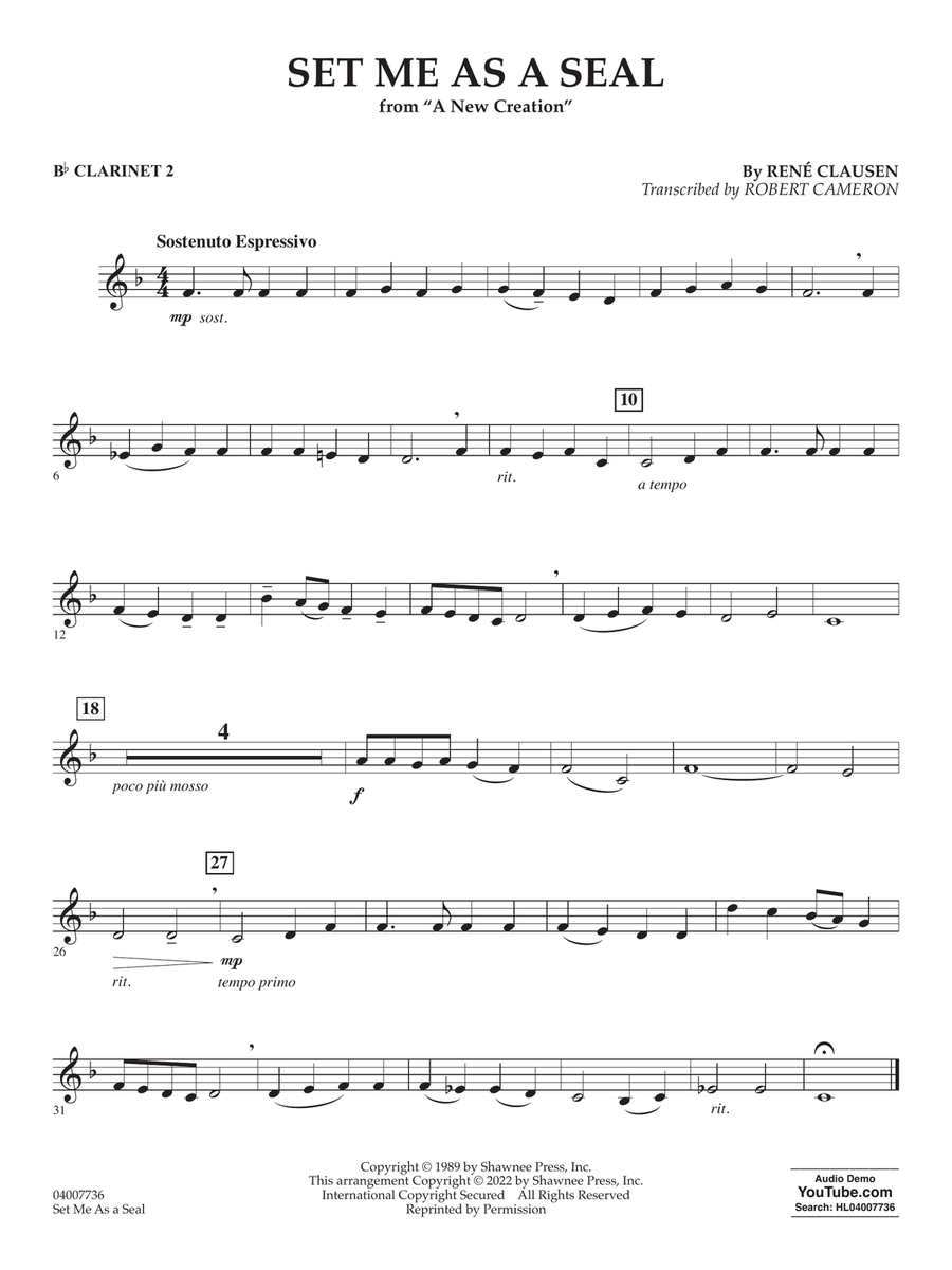 Set Me as a Seal (arr. Robert C. Cameron) - Bb Clarinet 2 Concert Band scores gallery preview page 1