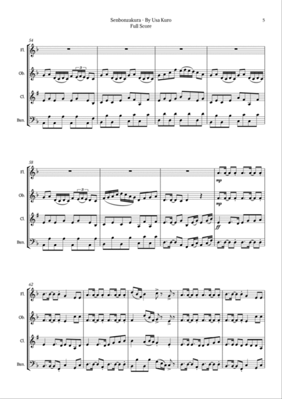 Senbonzakura Woodwind Quartet scores gallery preview page 5