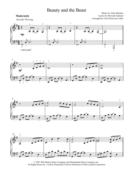 Beauty And The Beast for Intermediate Piano Solo image number null