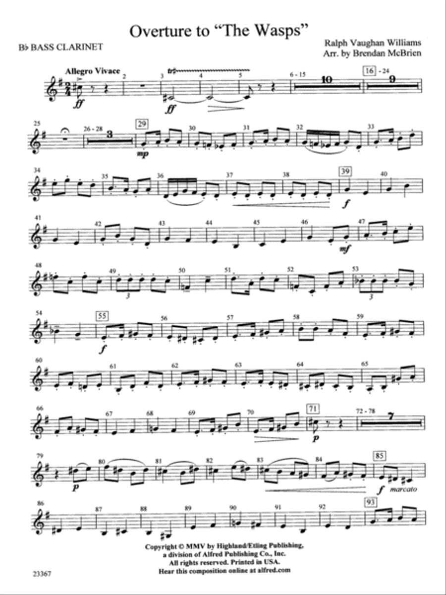 Overture to the Wasps: B-flat Bass Clarinet Full Orchestra scores gallery preview page 1