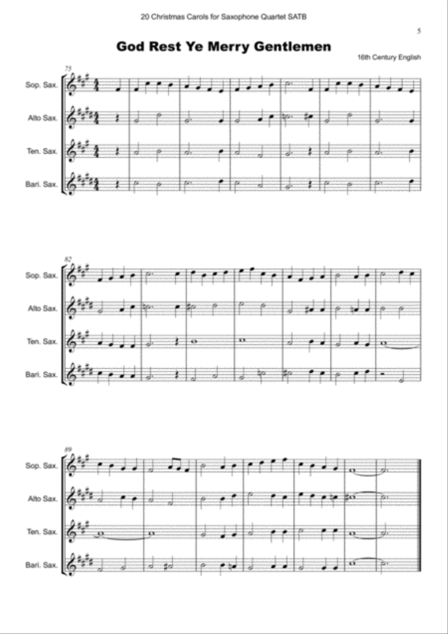 20 Favourite Christmas Carols for Saxophone Quartet SATB Saxophone Quartet scores gallery preview page 6