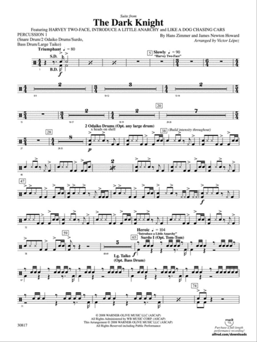 The Dark Knight, Suite from: 1st Percussion Concert Band scores gallery preview page 1