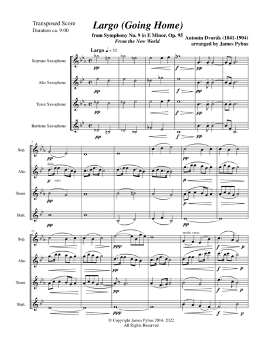 Largo from Symphony No. 9 in E Minor, Op. 95 From the New World (Going Home) Saxophone Quartet scores gallery preview page 3