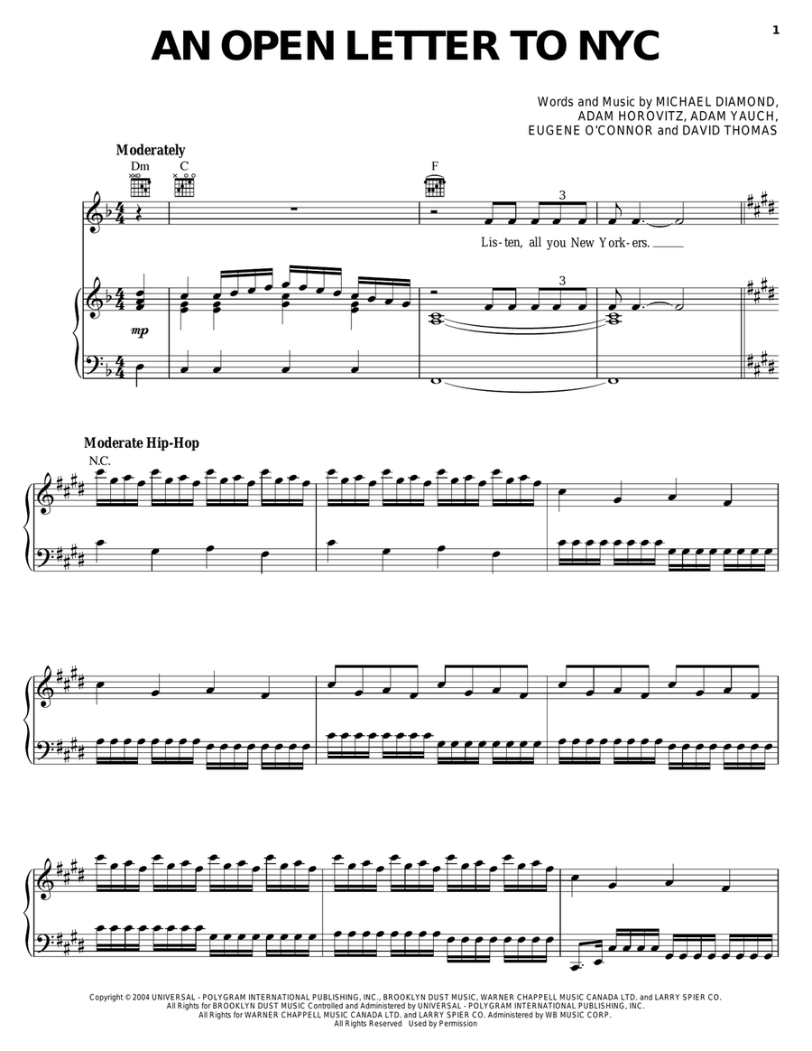 An Open Letter To NYC Piano, Vocal, Guitar scores gallery preview page 1