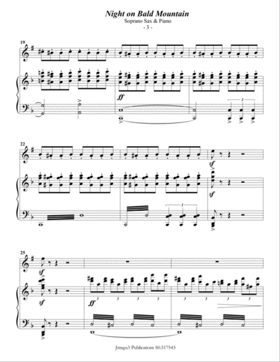 Mussorgsky: Night on Bald Mountain for Soprano Sax & Piano Woodwind Duet scores gallery preview page 3