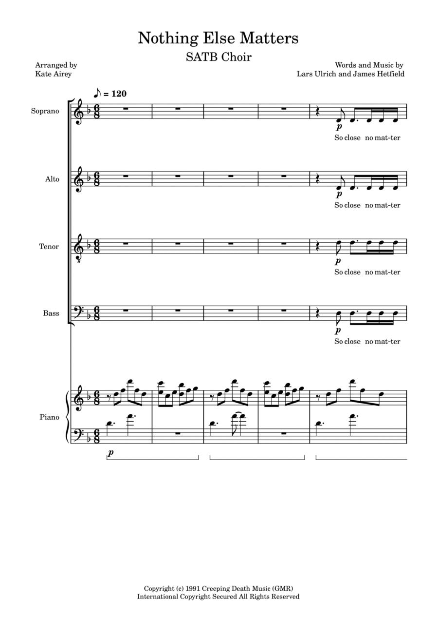 Nothing Else Matters 4-Part scores gallery preview page 1