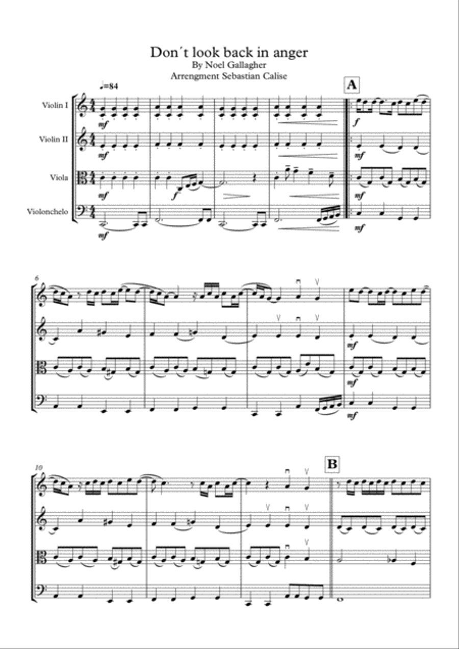 Don't Look Back In Anger String Quartet scores gallery preview page 3