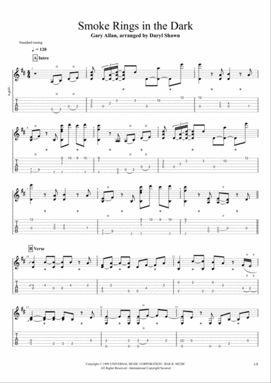 Smoke Rings In The Dark Guitar Tablature scores gallery preview page 1