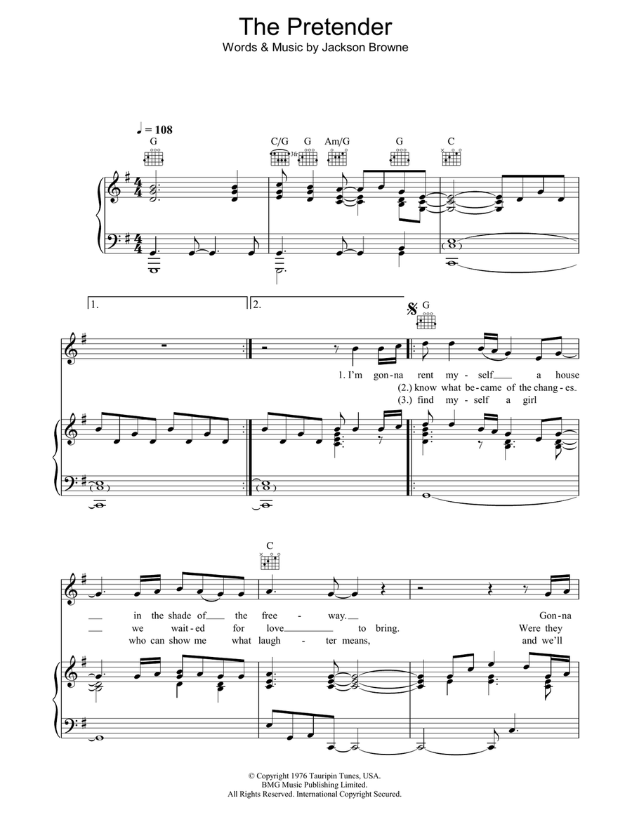 The Pretender Piano, Vocal, Guitar scores gallery preview page 1