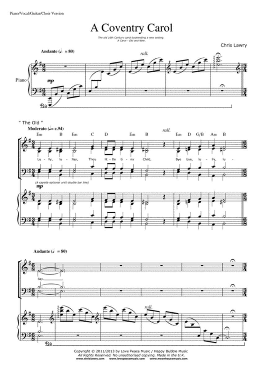 A Coventry Carol (Piano Vocal/Choir & Guitar Score) image number null