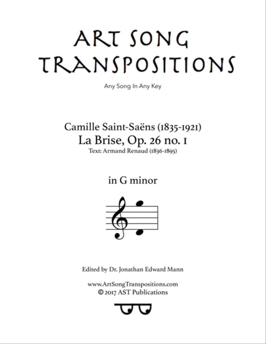 SAINT-SAËNS: La brise, Op. 26 no. 1 (transposed to G minor) Voice scores gallery preview page 1