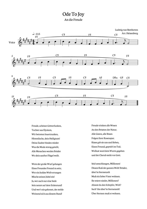 Beethoven - Ode To Joy for voice with chords in F# (Lyrics in German) 