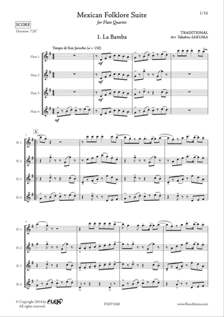Mexican Folklore Suite Flute Quartet scores gallery preview page 2