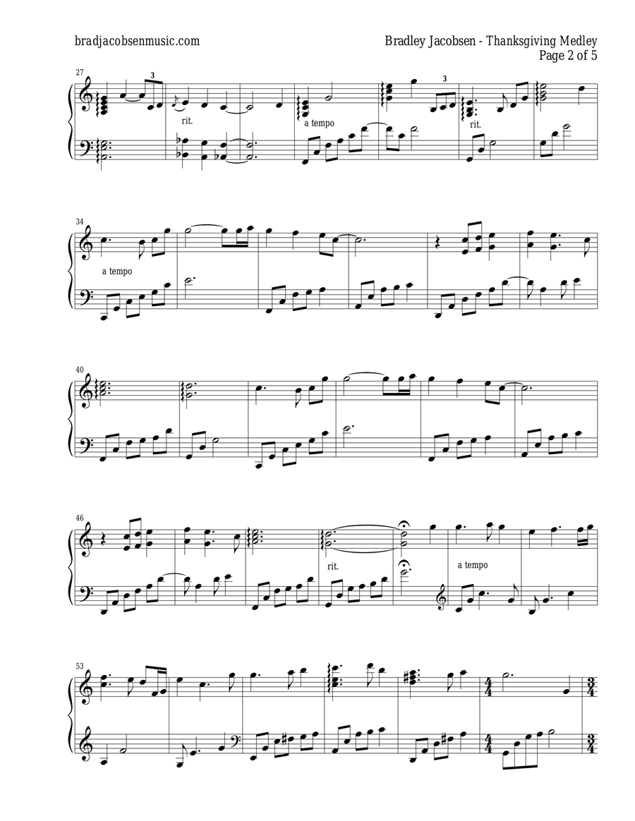 Thanksgiving Medley (Over the River..., We Gather Together) Piano Solo scores gallery preview page 2