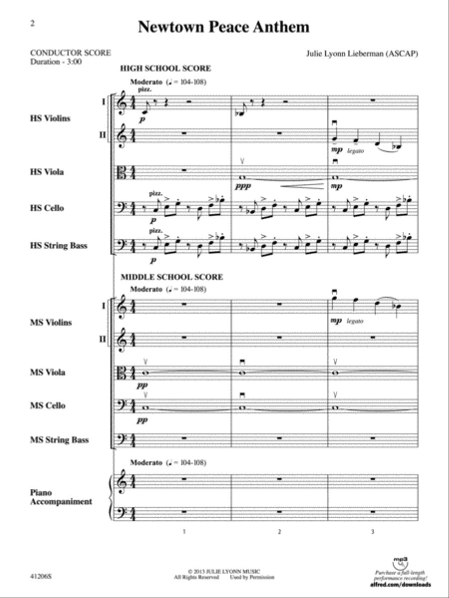 Newtown Peace Anthem: Score String Orchestra scores gallery preview page 2