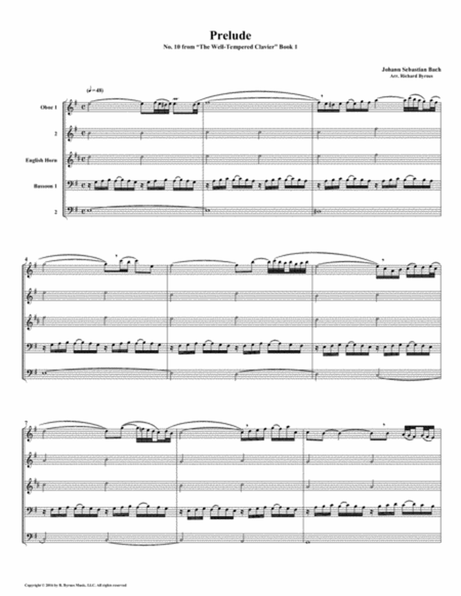 Prelude 10 from Well-Tempered Clavier, Book 1 (Double Reed Quintet) image number null