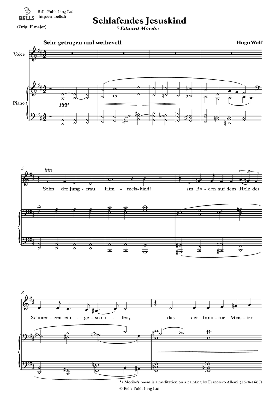 Schlafendes Jesuskind (D Major) by Hugo Wolf Voice Solo - Digital Sheet Music