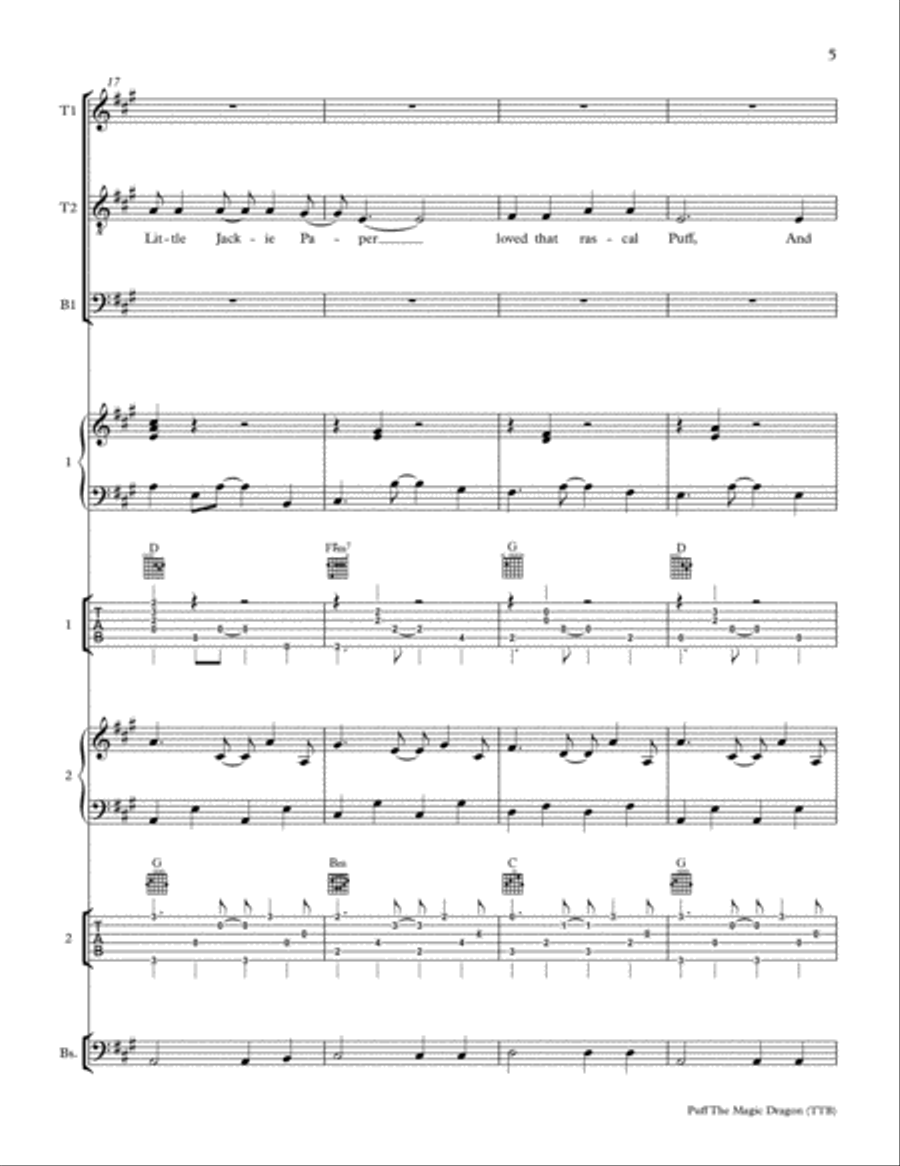 Puff The Magic Dragon Acoustic Guitar scores gallery preview page 5