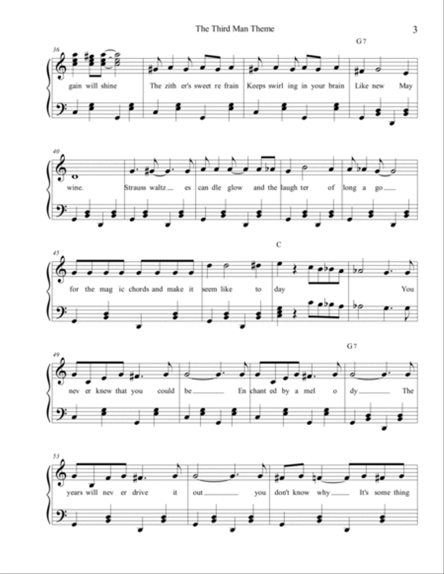 The Third Man (the Harry Lime Theme) Piano, Vocal, Guitar scores gallery preview page 3