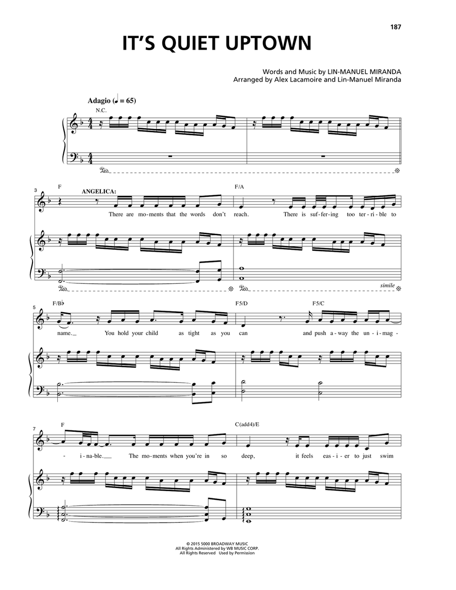 It's Quiet Uptown (from Hamilton) Piano, Vocal scores gallery preview page 1