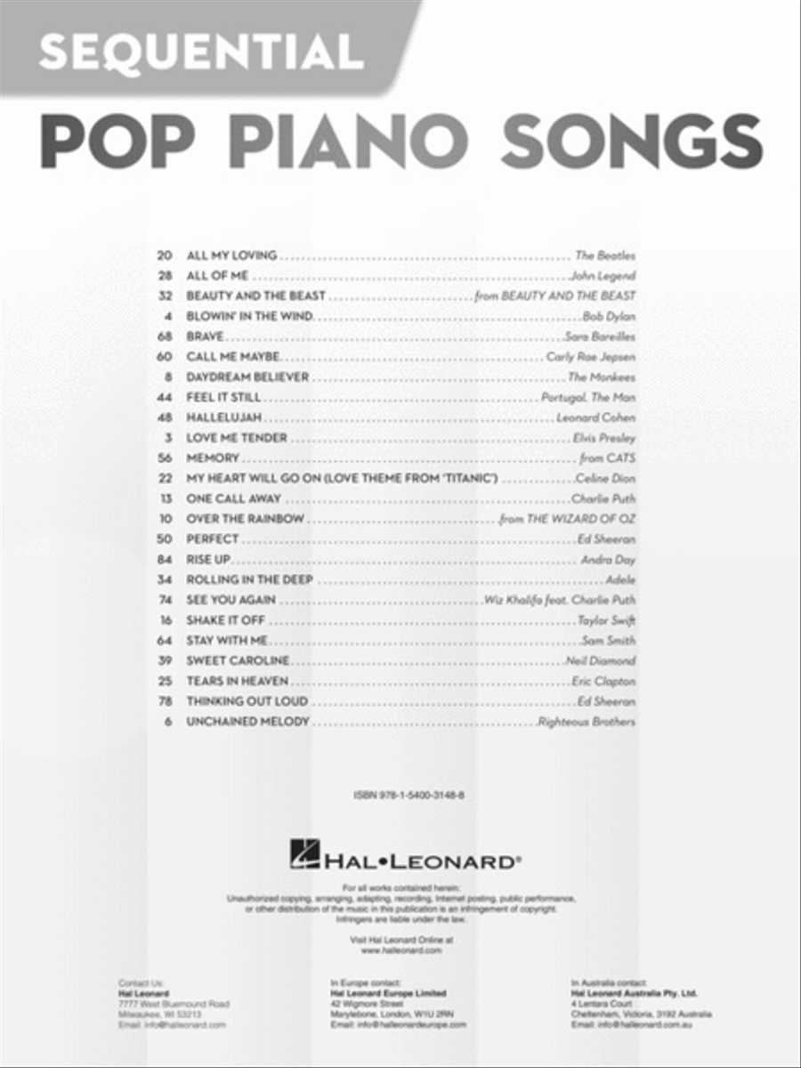 Sequential Pop Piano Songs Easy Piano scores gallery preview page 2
