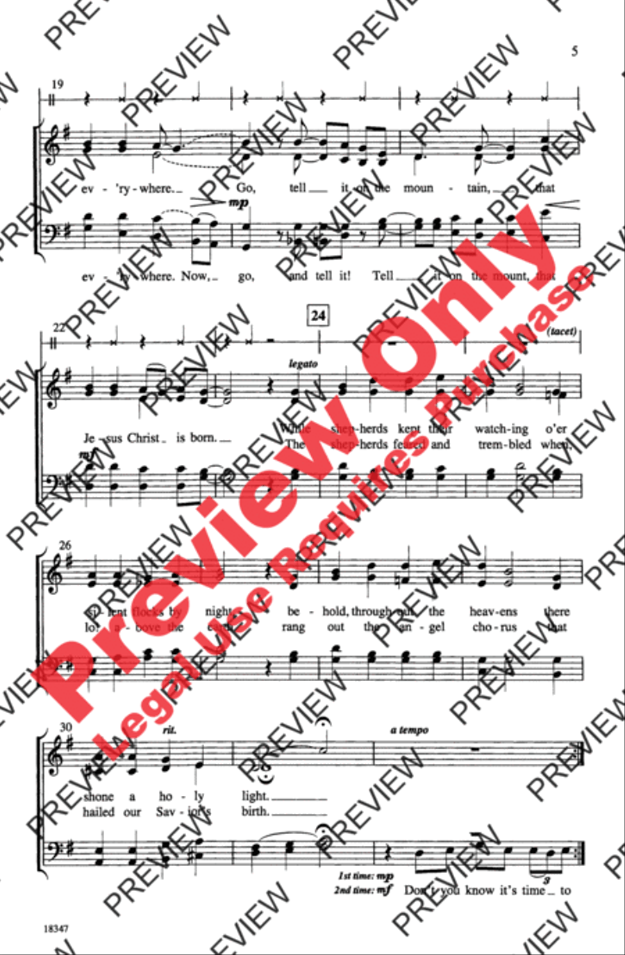 Go, Tell It on the Mountain 4-Part scores gallery preview page 5