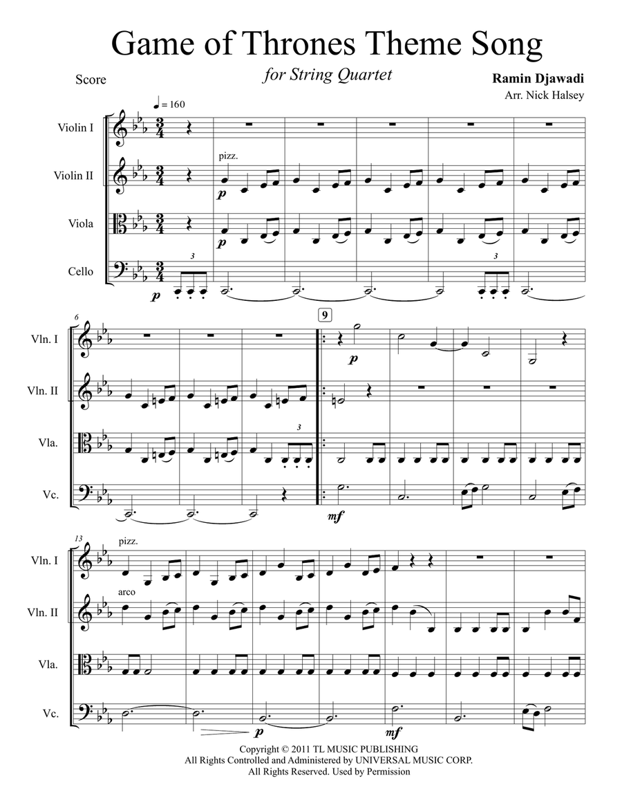 Game Of Thrones Game Of Thrones String Quartet scores gallery preview page 1